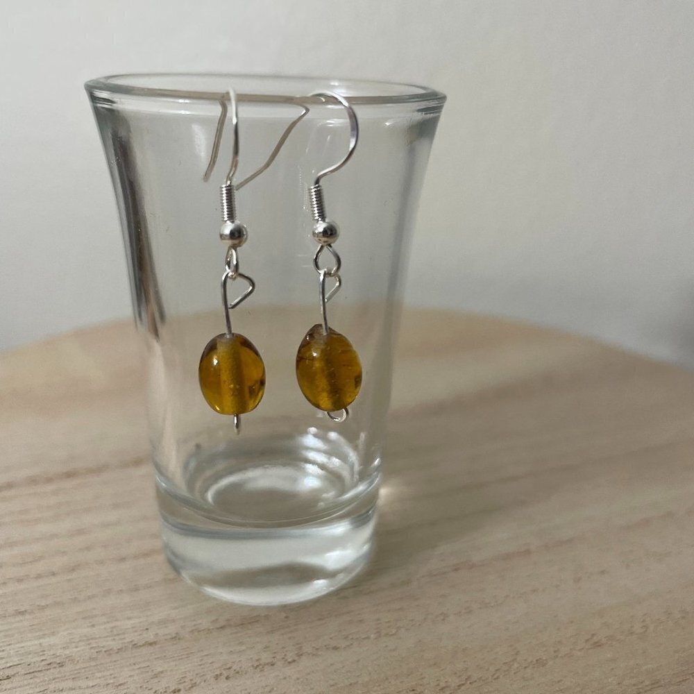 Light Amber‎ Beaded Earrings, Handmade, Gift, Woman, Delicate, Beads, Vintage